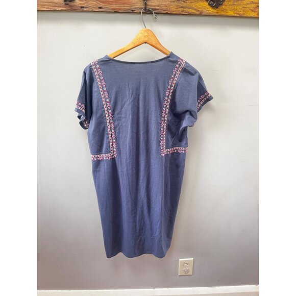 Pure Jill‎ Womens Organic Cotton Embroidered Navy V-Neck T-Shirt Dress Size S - Picture 4 of 4